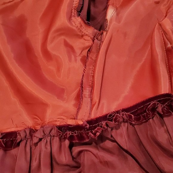 Vintage 60s 70s Wine Red Velvet Prairie Dress Crochet Trim Floor Length Small - Picture 12 of 12